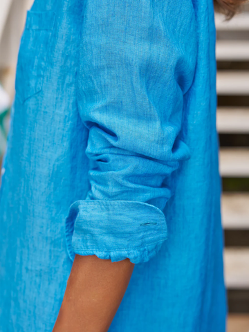 Mary Classic Shirtdress in Turquoise Linen
