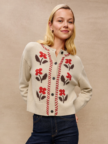 Mavie Cardigan in Carmine Floral