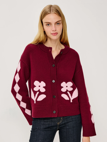 Mavie Cardigan in Garnet Daisy