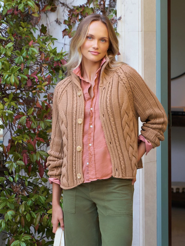 Mini Cotswolds Cable Cardigan in Camel