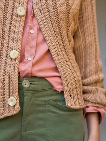 Mini Cotswolds Cable Cardigan in Camel