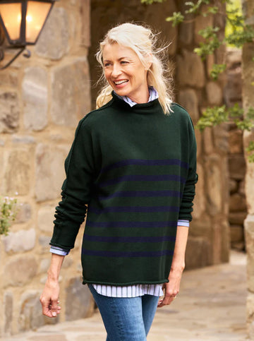 Monterey Sweater Green with Navy Stripe