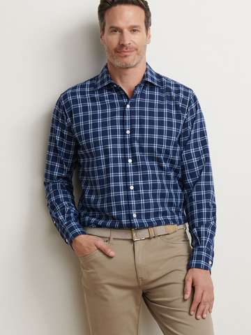 Mystic Performance Flannel Sport Shirt in Navy