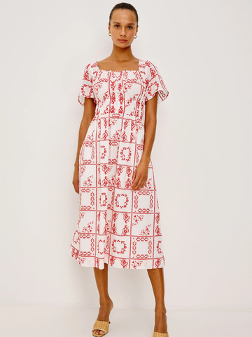 Nanette Dress in Ivory Red Handkerchief