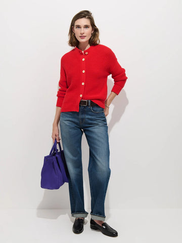 Nico Cardigan in Cotton Sweater in Berry Red