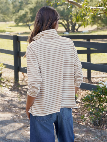 Patrick Popover Henley in Vintage White And Camel Stripe