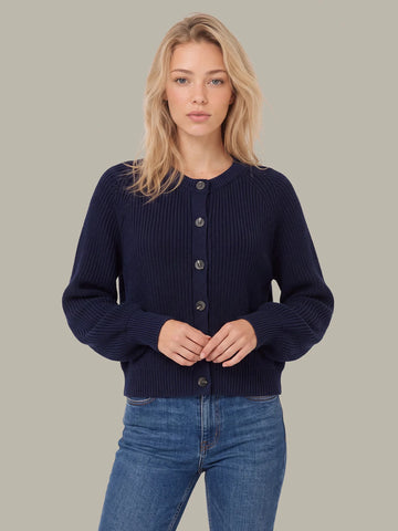 Pippa Shaker Crew Cardigan in Dark Blue