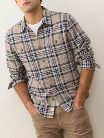 Pacifica Stretch Twill Overshirt in Taupe Plaid