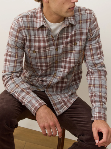 Pacifica Stretch Twill Overshirt in Warm Plaid