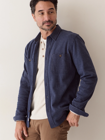Pacifica Stretch Twill Overshirt in Navy Railroad Stripe