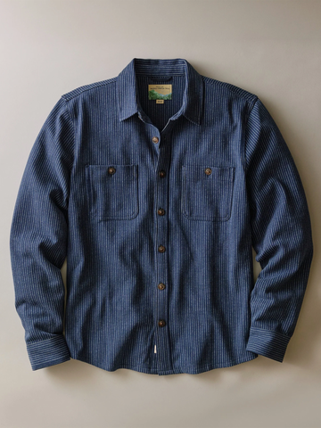 Pacifica Stretch Twill Overshirt in Navy Railroad Stripe