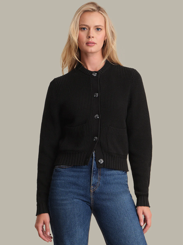 Palmer Crew Neck Cardigan in Black