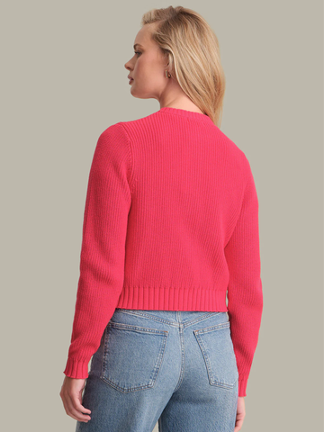 Palmer Crew Neck Cardigan in Cherry Red