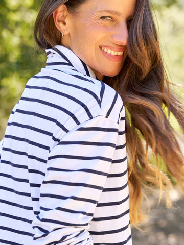 Patrick Popover Henley in White Navy Stripe