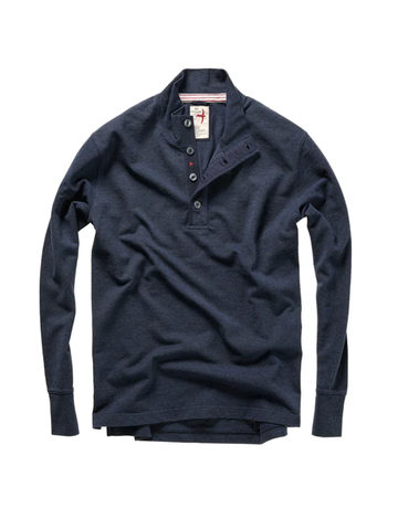 Pique Button Mock in Navy