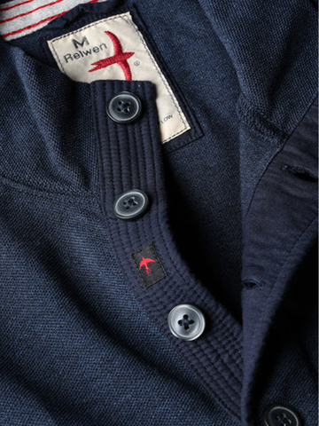 Pique Button Mock in Navy