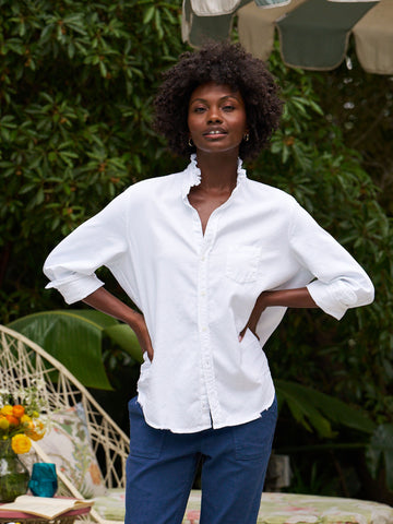 Ruffle Eileen in White Denim