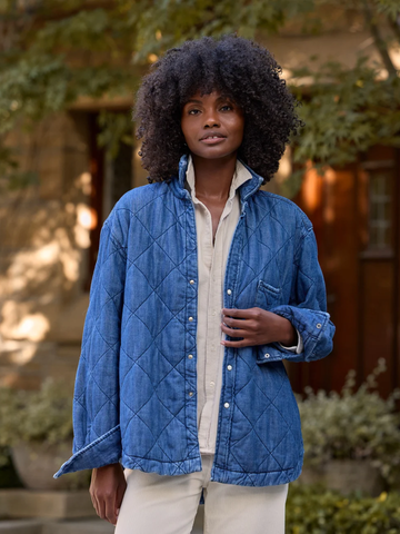 Quilted Eileen Denim Jacket in Quilted Distressed Indigo