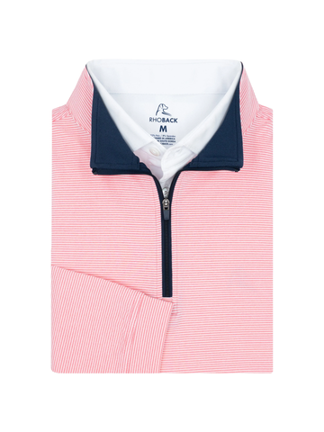 Riva Heather Stripe Performance Quarter 1/4 Zip in Dogwood Pink/White