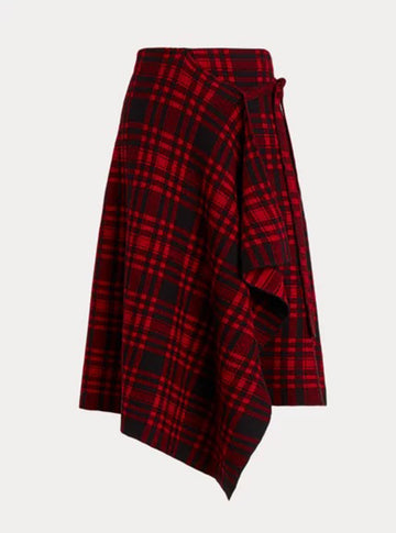 Plaid Wrap Sweater Skirt in Red/Black Plaid