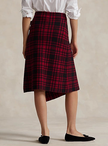 Plaid Wrap Sweater Skirt in Red/Black Plaid