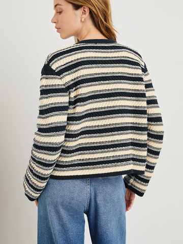 Nelly Cardigan in Navy Oat Stripe