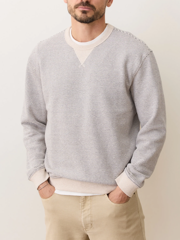 Relaxed Cloud 9 Fleece Crewneck in Driftwood Mini Stripe