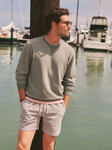 Relaxed Cloud 9 Terry Crewneck Long Sleeve in Balsam Green Stripe