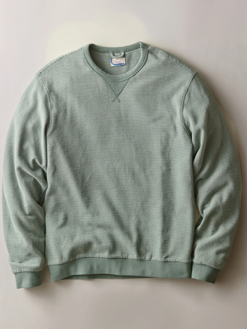 Relaxed Cloud 9 Terry Crewneck Long Sleeve in Balsam Green Stripe
