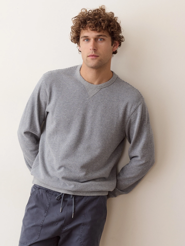 Relaxed Cloud 9 Terry Crewneck Long Sleeve in Heather Grey Stripe
