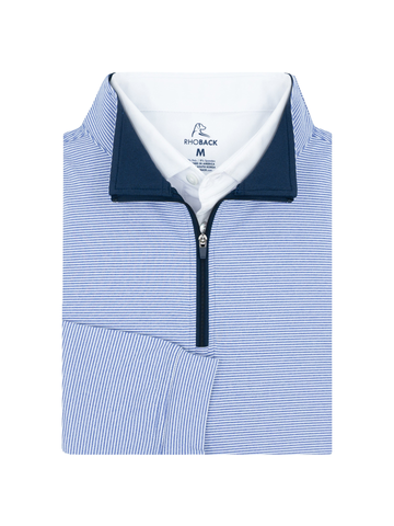 Riva Heather Stripe Performance Quarter-Zip in Lavender Blue & White