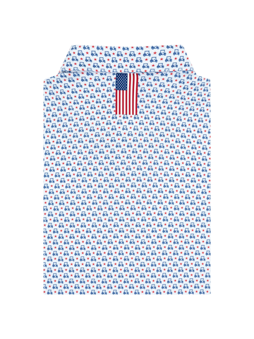 The Stars & Carts Polo in White & Short Stop Blue