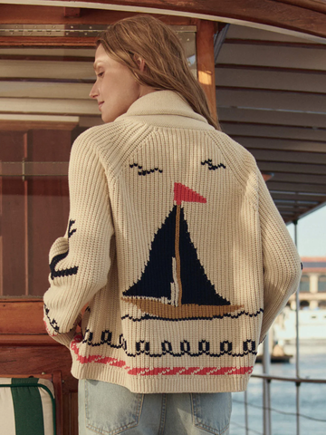 The Sailboat Lodge Cardigan in Cream