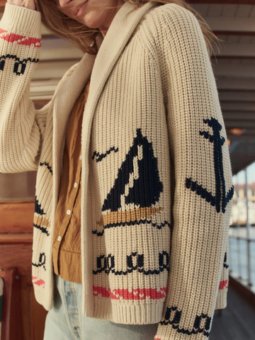 The Sailboat Lodge Cardigan in Cream