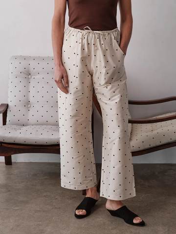 The Silk Taffeta Cargo Pant in Creme polka dot