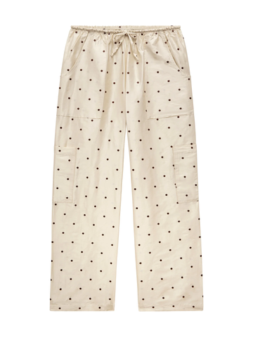 The Silk Taffeta Cargo Pant in Creme polka dot