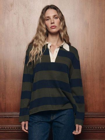 The Academy Polo Sweater in Army League Stripe