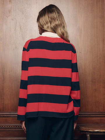 The Academy Polo Sweater in Hot Red League Stripe