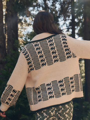 The Chalet Cardigan Sweater in Cream & Forest