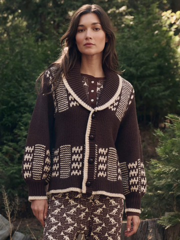 The Chalet Cardigan Sweater in Walnut & Cream