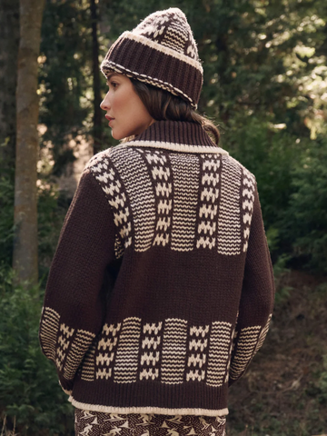 The Chalet Cardigan Sweater in Walnut & Cream