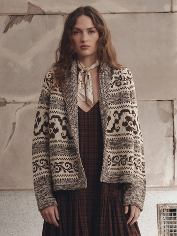 The Nordic Flower Lodge Cardigan in Marled Chestnut