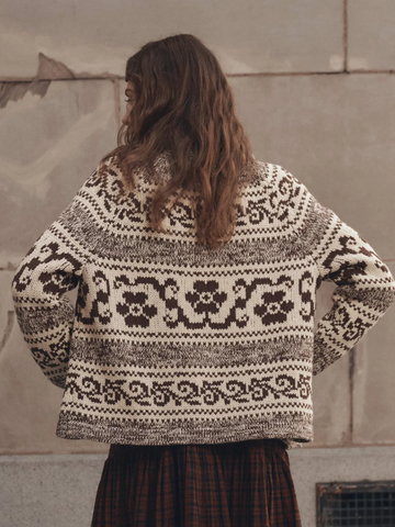 The Nordic Flower Lodge Cardigan in Marled Chestnut