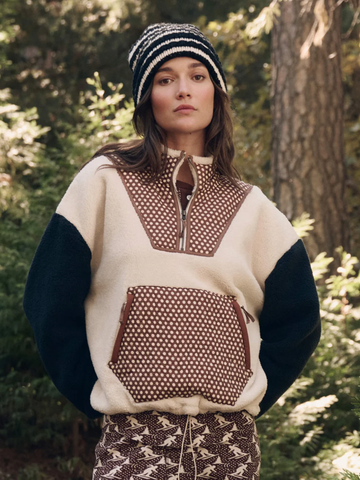 The Plush Crosswind Pullover in Cream W Chocolate Dot