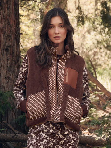 The Plush Crosswind Vest in Hickory W Chocolate Dot