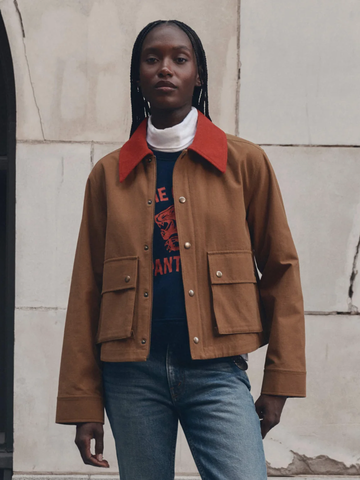 The Swingy Jacket in Rust With Bright Red