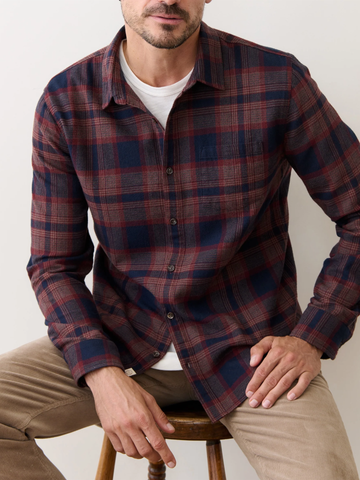 Tahoe Flannel Shirt in Navy and Burgundy Plaid