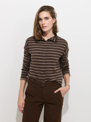 Taylor Striped Cardigan in Chocolate/Truffle