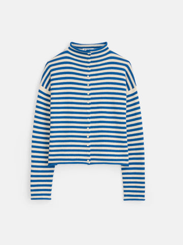 Taylor Striped Cardigan in Cotton Cashmere in Ivory/Blue