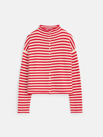 Taylor Striped Cardigan in Cotton Cashmere in Ivory/Red